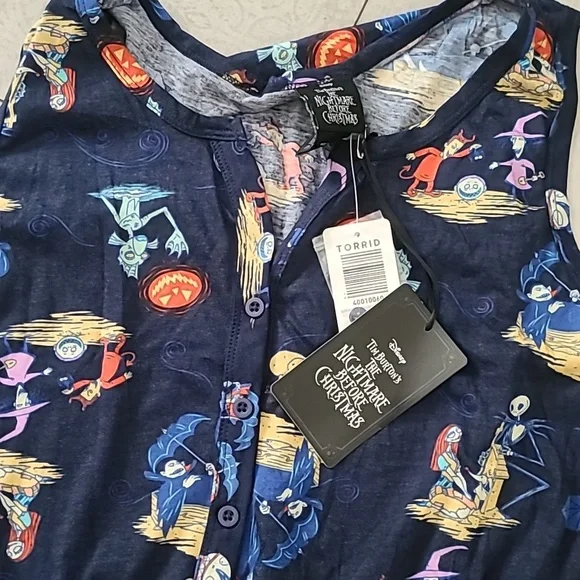 Torrid, Disney Nightmare Before Christmas Blue Sleeveless Button Front Romper - Picture 3 of 8